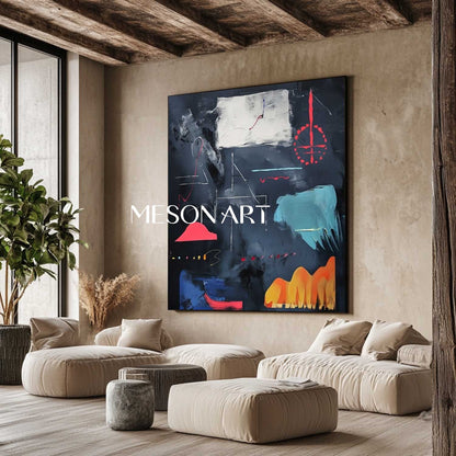 Large Dark Blue Minimalist Abstract Landscape Art Dark Blue Minimalist Landscape Canvas Wall Decor