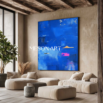 Contemporary Blue Abstract Canvas Wall Art Blue Abstract Minimalist Paintings for Sale