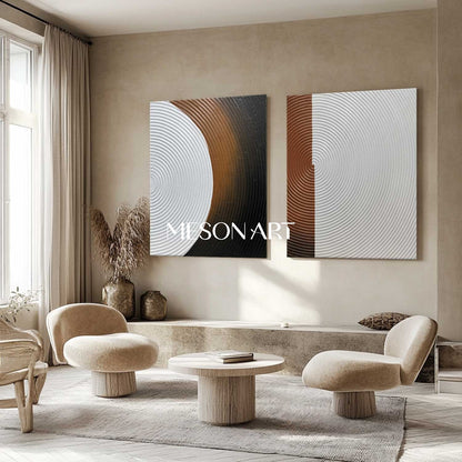 Modern Plaster Textured Abstract Wall Art Set of Two Minimalist Canvas