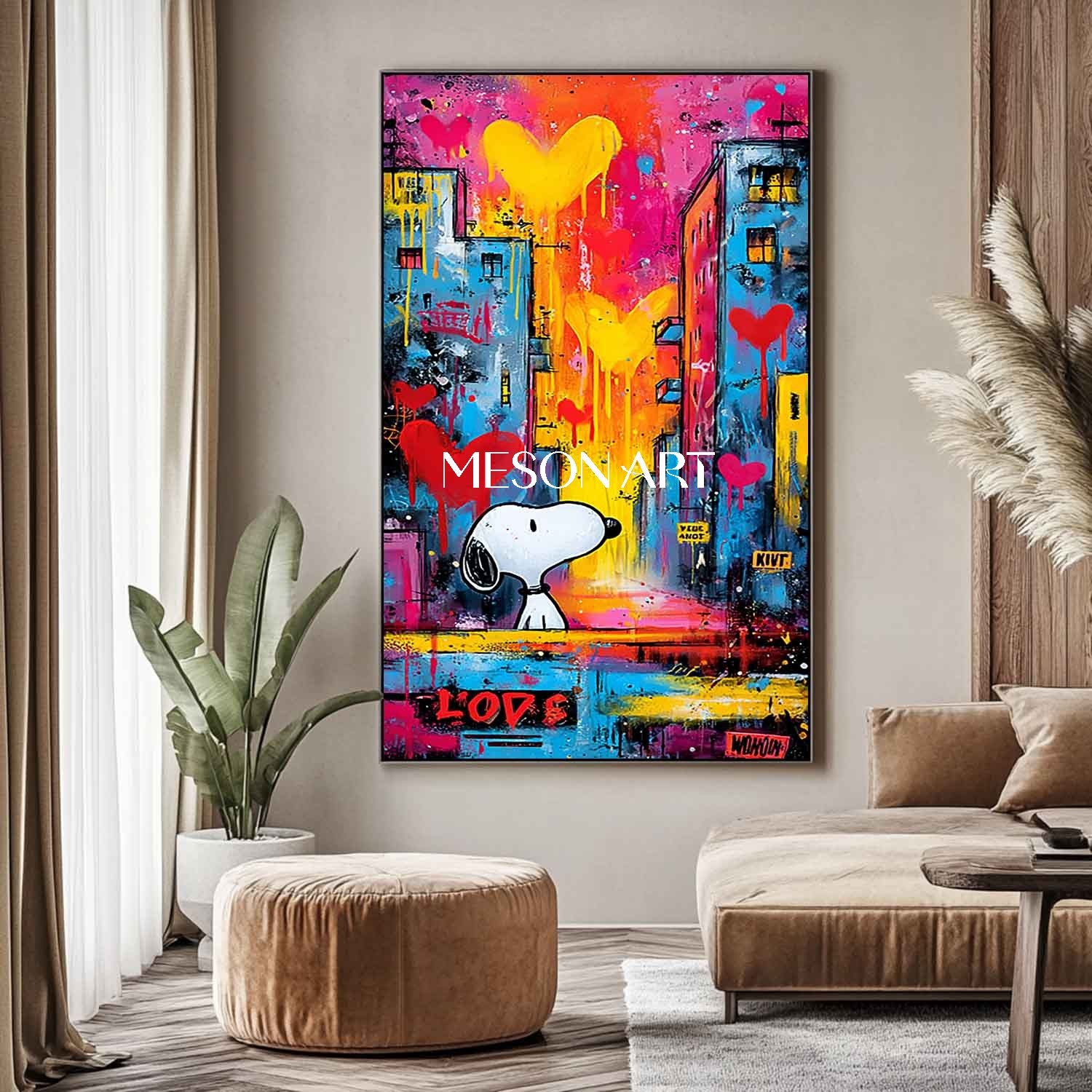 Love heart and snoopy graffiti abstract art Snoopy pop art Snoopy and love heart wall art decoration