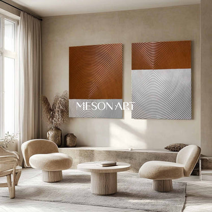 White Brown Modern Textured Wall Art Abstract Painting for Living Room