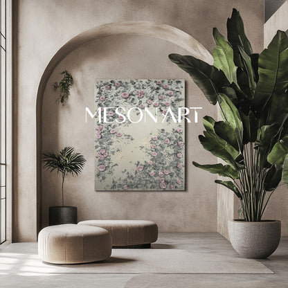 3D Pink Plaster Flowers Painting Pink 3D Floral Plaster Art on Canvas