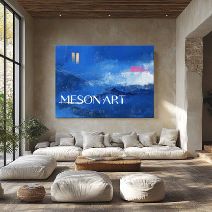 Light Blue and White Abstract Landscape Canvas Wall Art Blue and White Abstract Minimalist Painting
