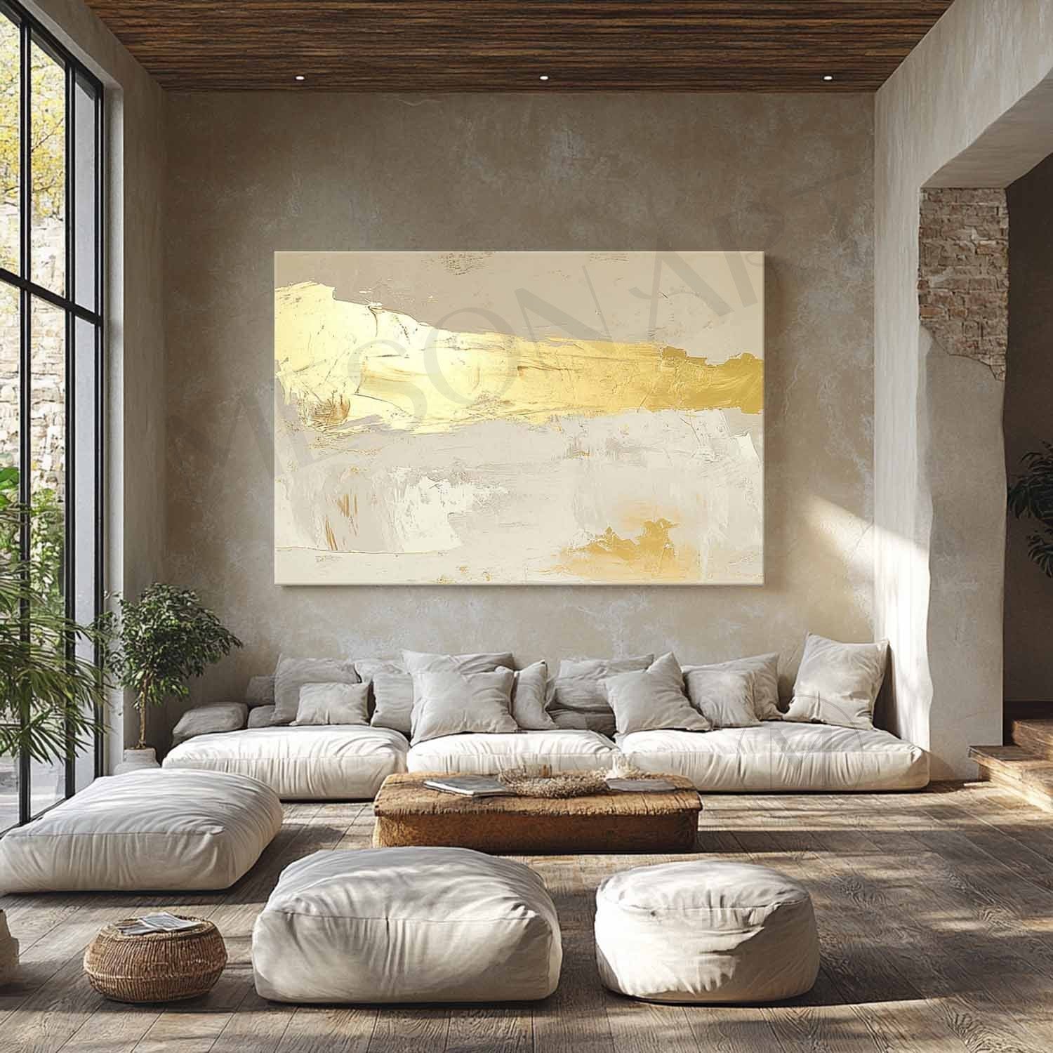 Large Beige And Gold Abstract Canvas Painting Beige And Gold Abstract Texture Wall Art