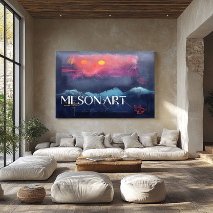 Large Modern Blue Abstract Landscape Canvas Art for Sale Landscape Minimalist Wall Painting