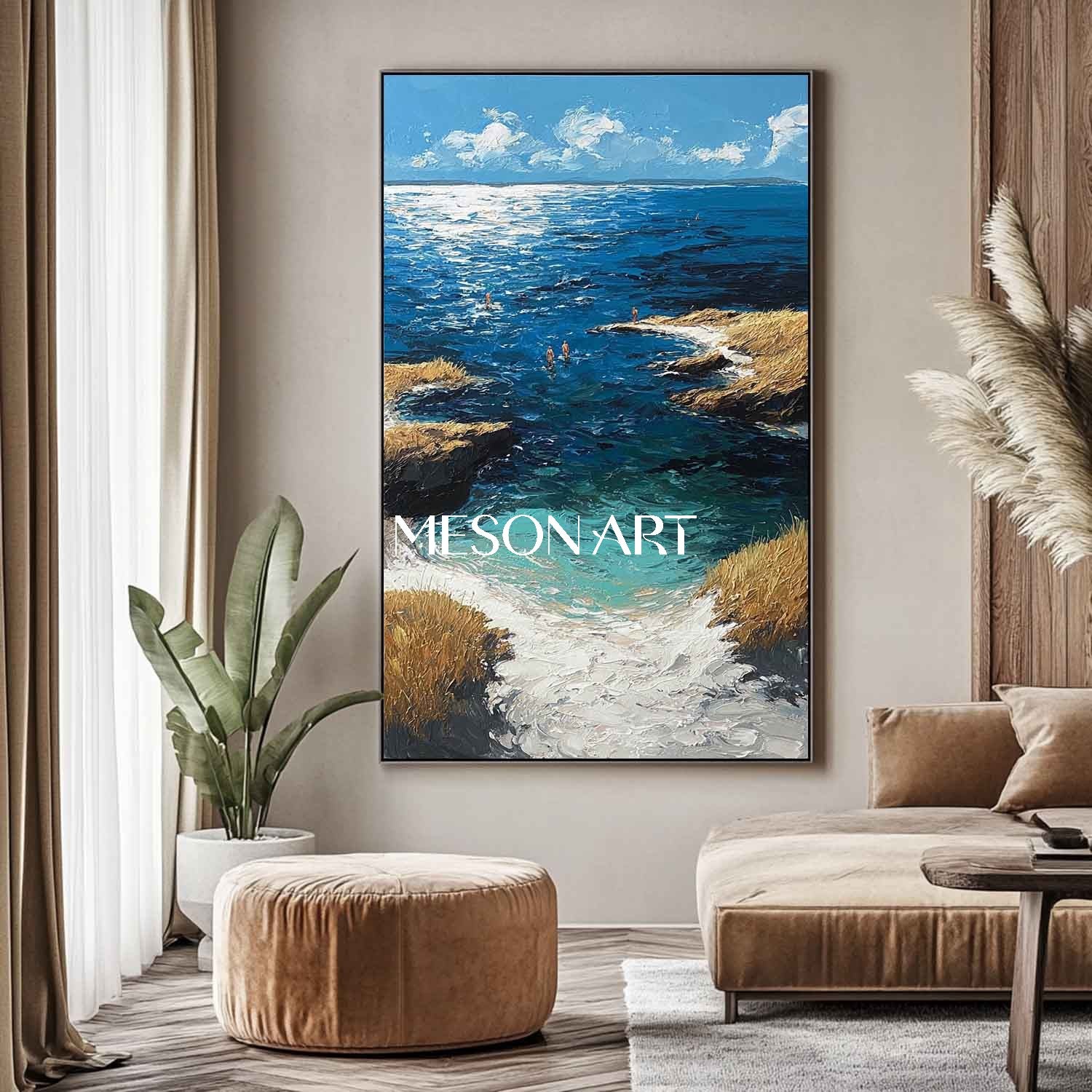 Large 3D Coastal Art for Living Room Modern Beach Canvas Minimalist Coastal Art Large Coastal Canvas