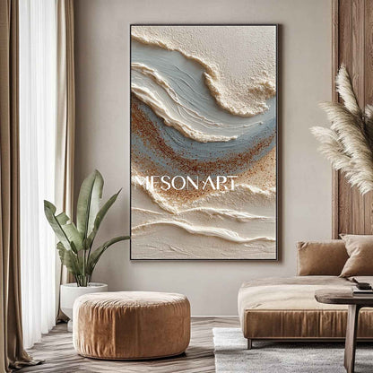 Large 3D Entry wall decoration ideas beige texture painting beige abstract canvas wall art