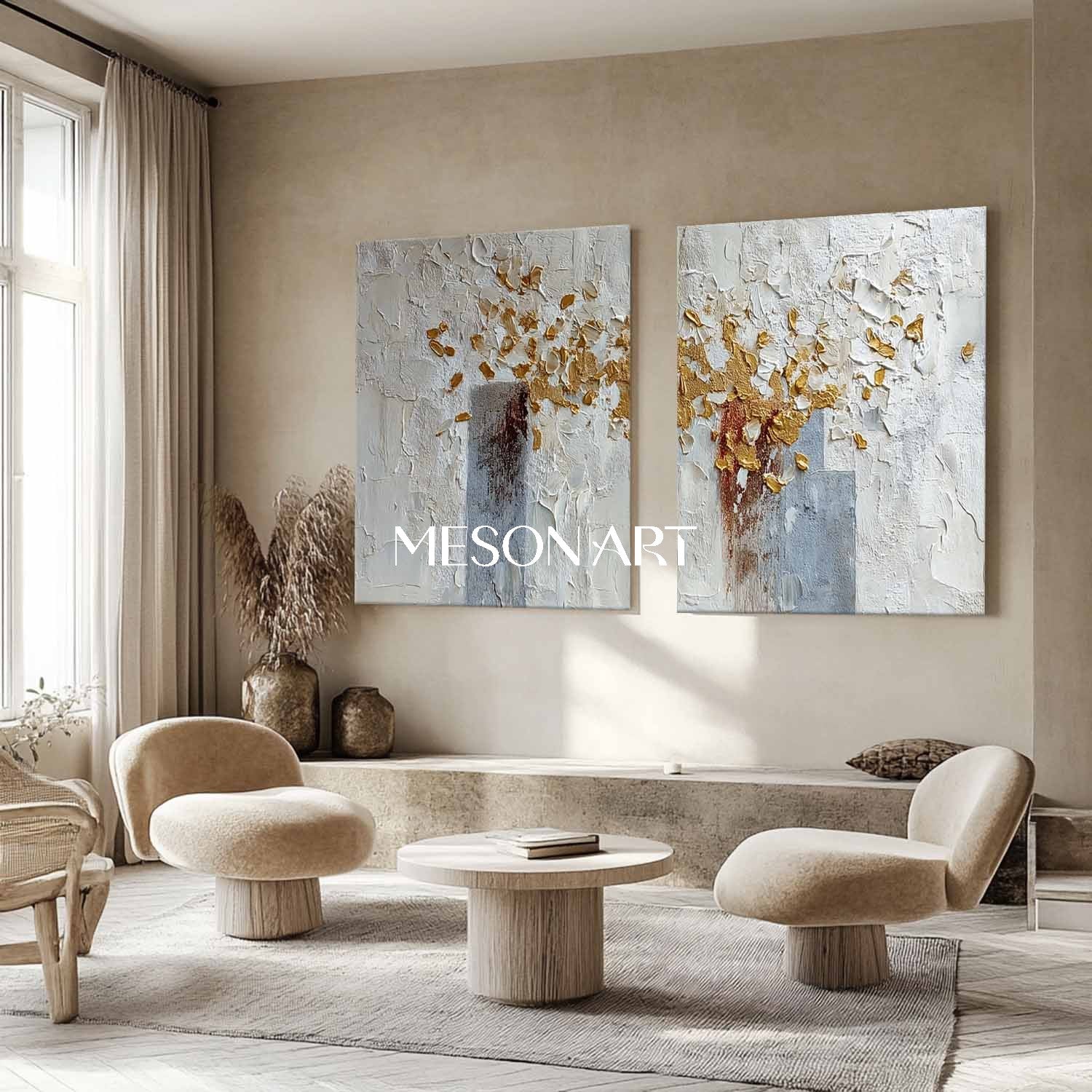Buy Diptych Abstract Oil Painting Impasto Wall Art Entryway 24x20