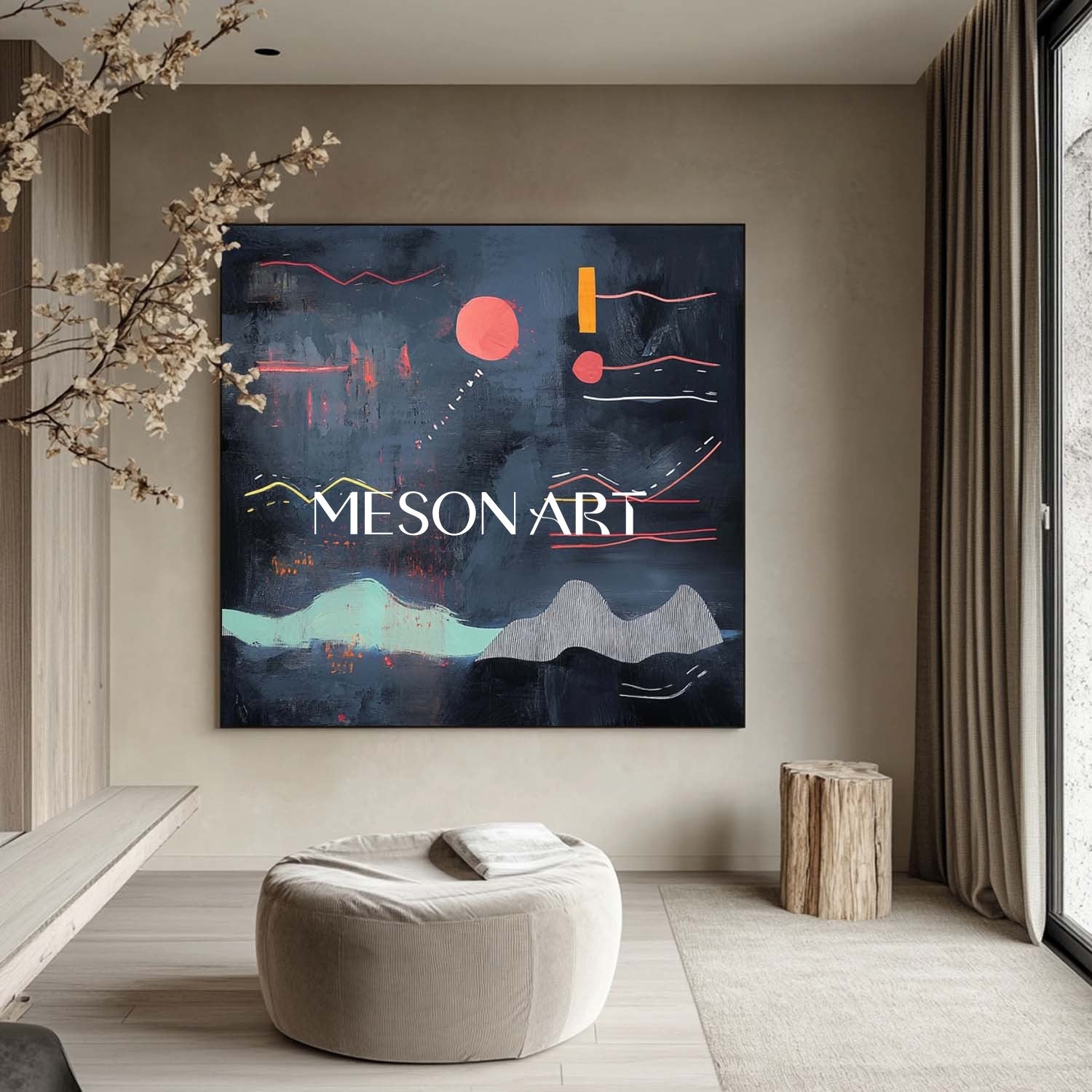 Large navy blue abstract art navy blue minimalist painting navy blue wall art decoration