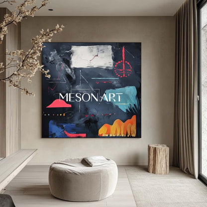 Large Dark Blue Minimalist Abstract Landscape Art Dark Blue Minimalist Landscape Canvas Wall Decor