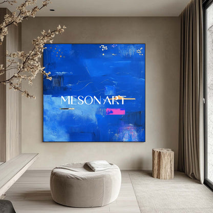 Contemporary Blue Abstract Canvas Wall Art Blue Abstract Minimalist Paintings for Sale
