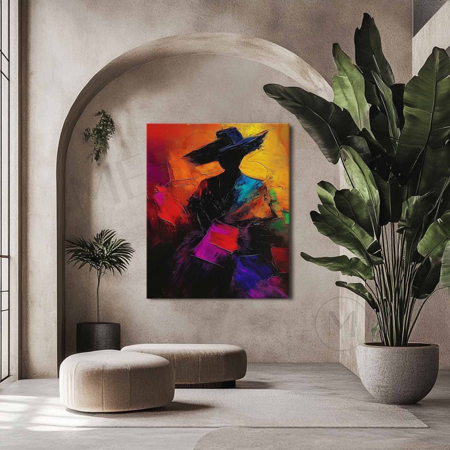 Contemporary woman wearing hat abstract canvas art Palette abstract girl wearing hat wall art