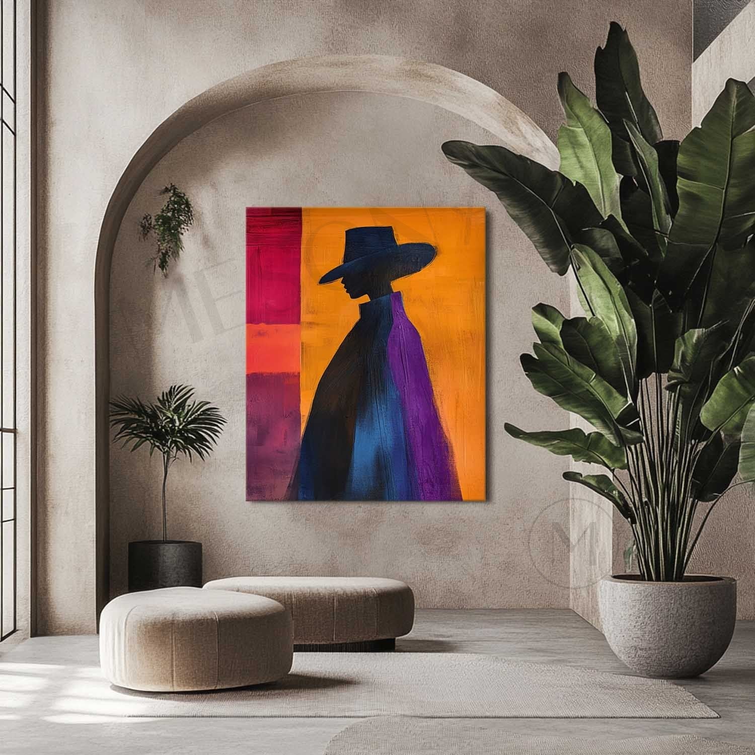 Large Colorful Abstract Cape Woman Canvas Art Contemporary palette abstract cape girl wall art decor