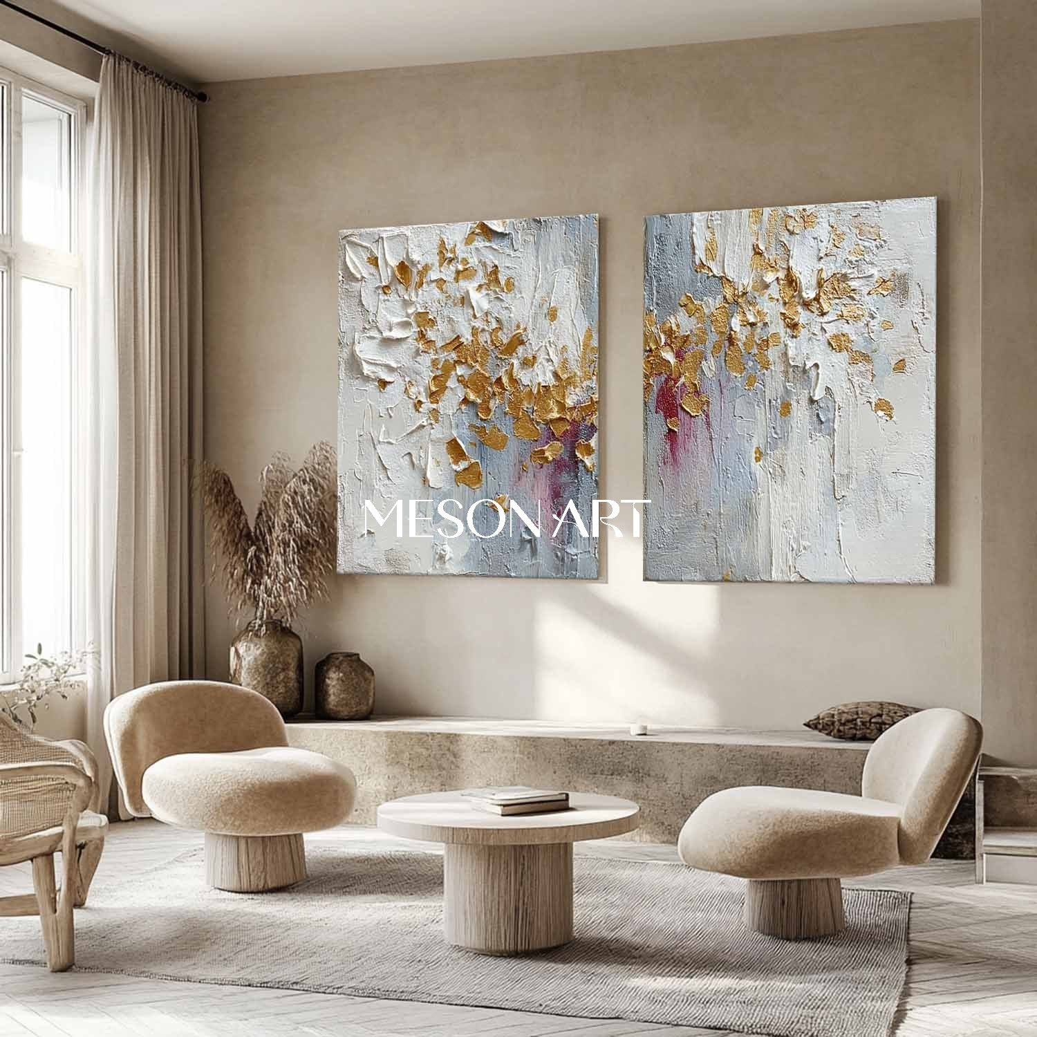 Buy Textured Diptych Abstract Wall Art Gold Oil Paintings Living Room