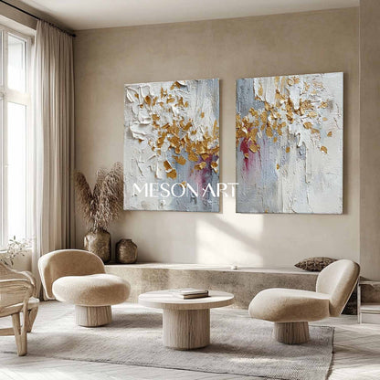 Buy Textured Diptych Abstract Wall Art Gold Oil Paintings Living Room