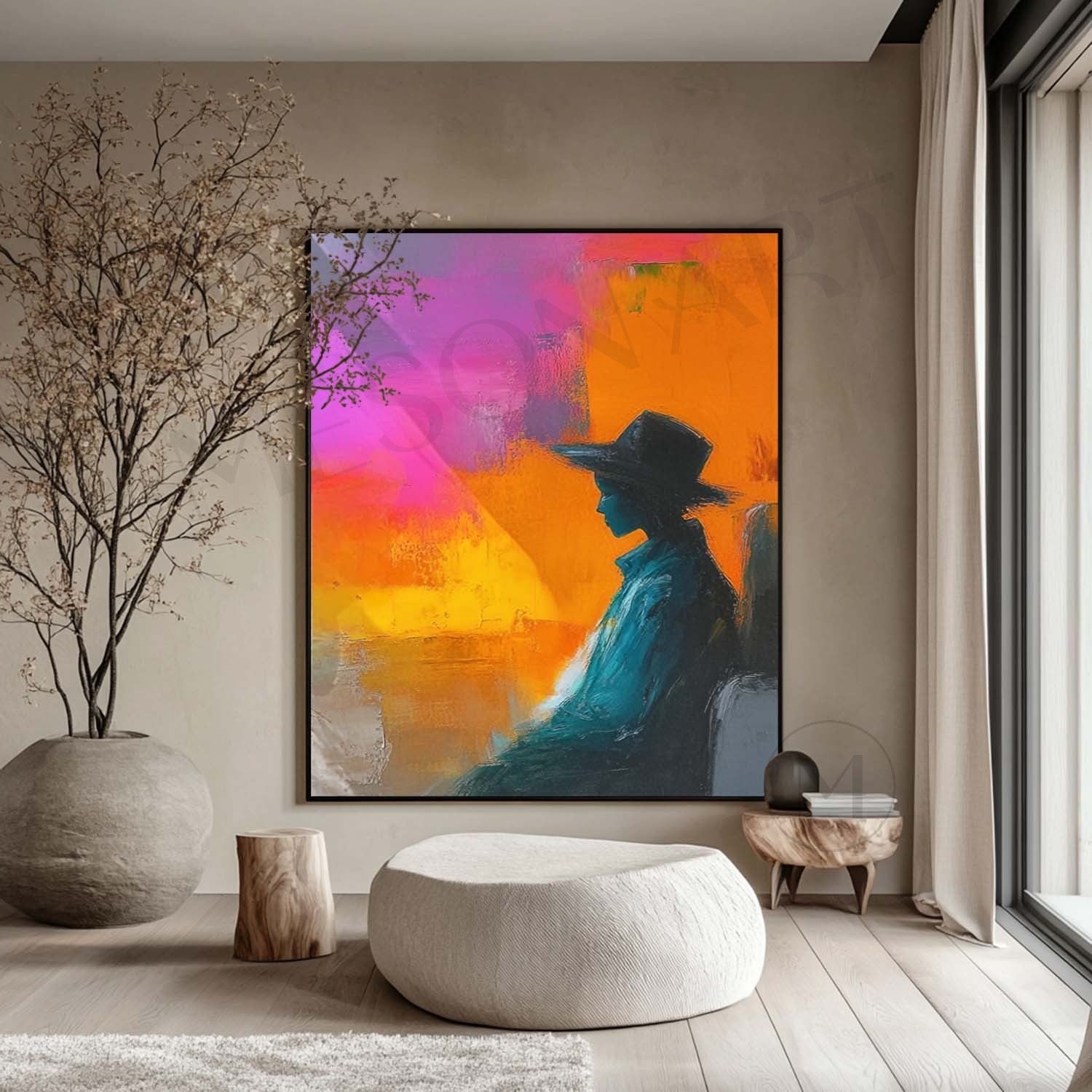 Large Colorful Abstract Female Canvas Art Contemporary Palette Abstract Girl Wall Art Palette Girl Oil Painting