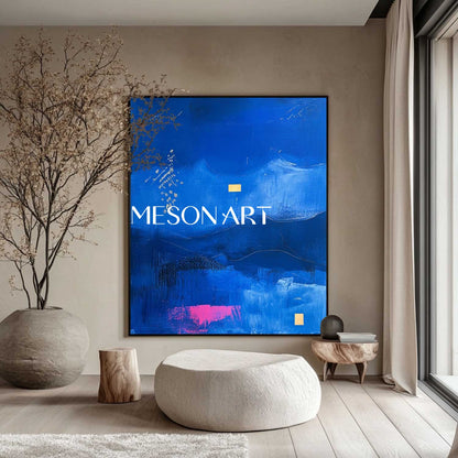 Large Blue Abstract Art For Sale Blue Abstract Minimalist Landscape Canvas Wall Painting For Sale