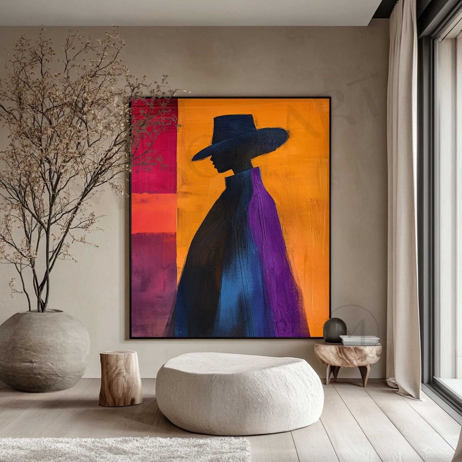 Large Colorful Abstract Cape Woman Canvas Art Contemporary palette abstract cape girl wall art decor