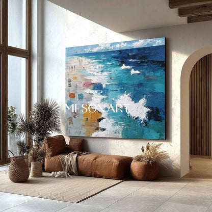 Large 3D Seaside Beach Texture Wall Art Seaside Beach Abstract Texture Canvas Painting for Sale