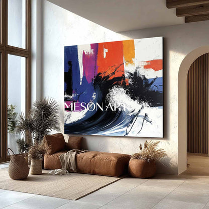 Ocean Wave Pop Abstract Canvas Art Black and White Pop Art Abstract Wall Art for Sale