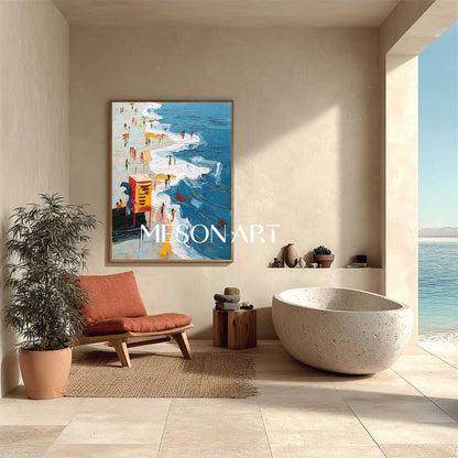 Large ocean waves beach abstract texture canvas painting sea beach wall art decoration