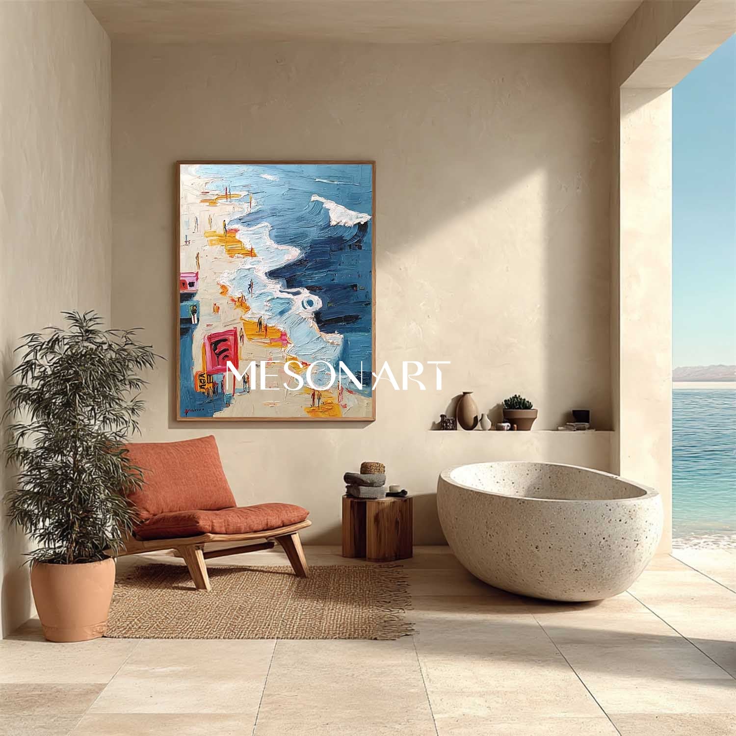 Large 3D Sea Beach Wall Decor Painting Ocean Waves Beach Abstract Texture Canvas Art for Sale