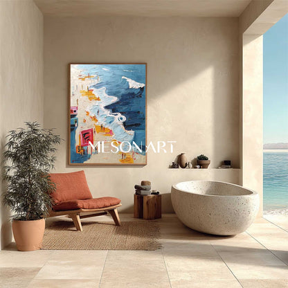 Large 3D Sea Beach Wall Decor Painting Ocean Waves Beach Abstract Texture Canvas Art for Sale