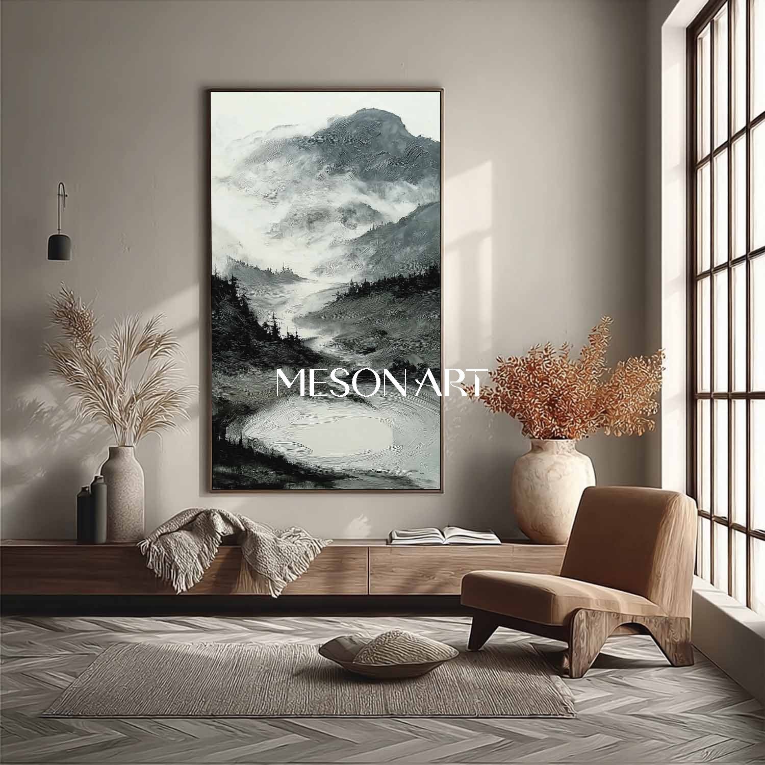Large Vertical Landscape Painting Abstract Minimalist Mountain Canvas