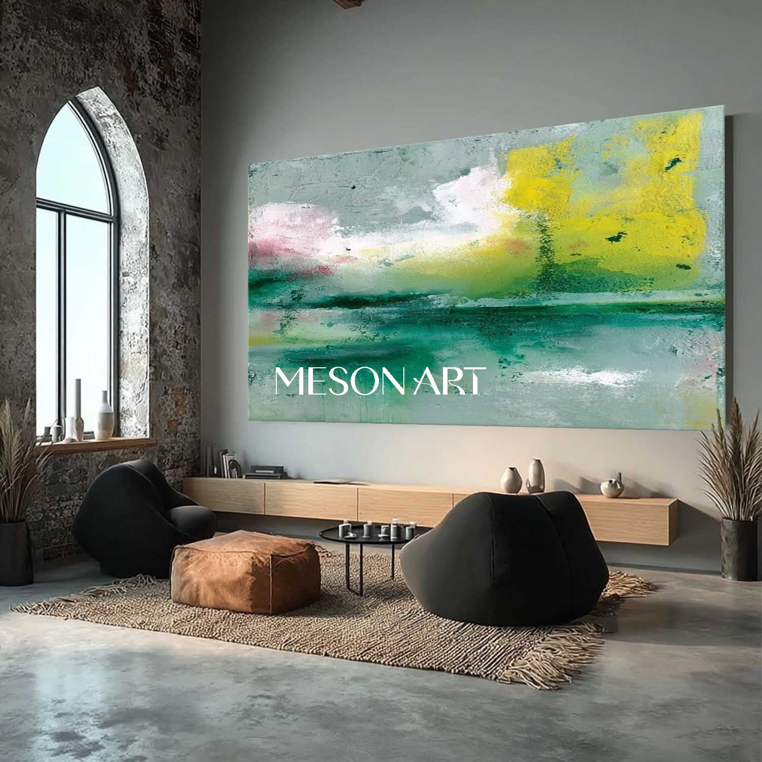 Large Light Green Abstract Art Light Green Wall Decor for Living Room