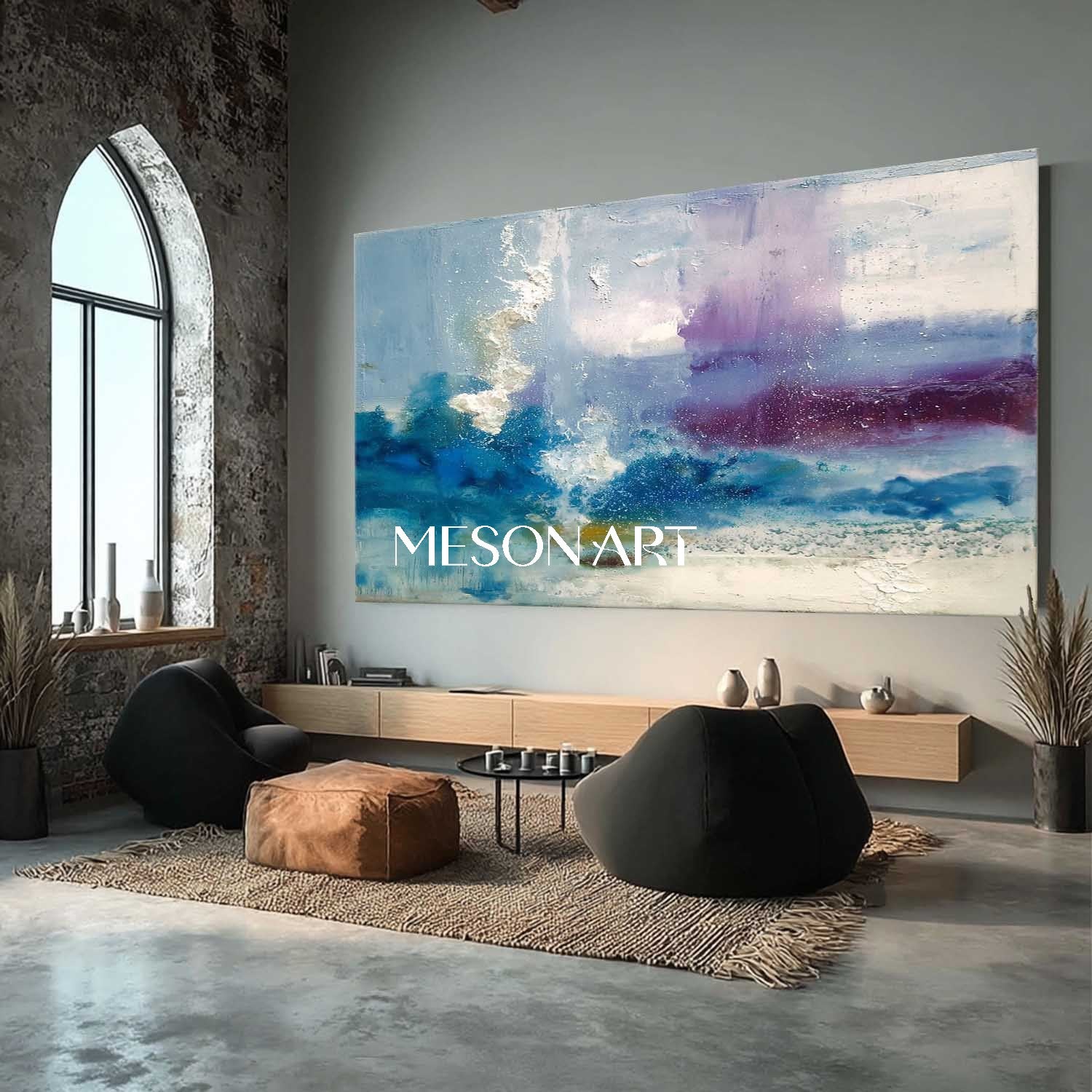 Large Wall Blue Abstract Art for Sale Blue Textured Canvas Painting