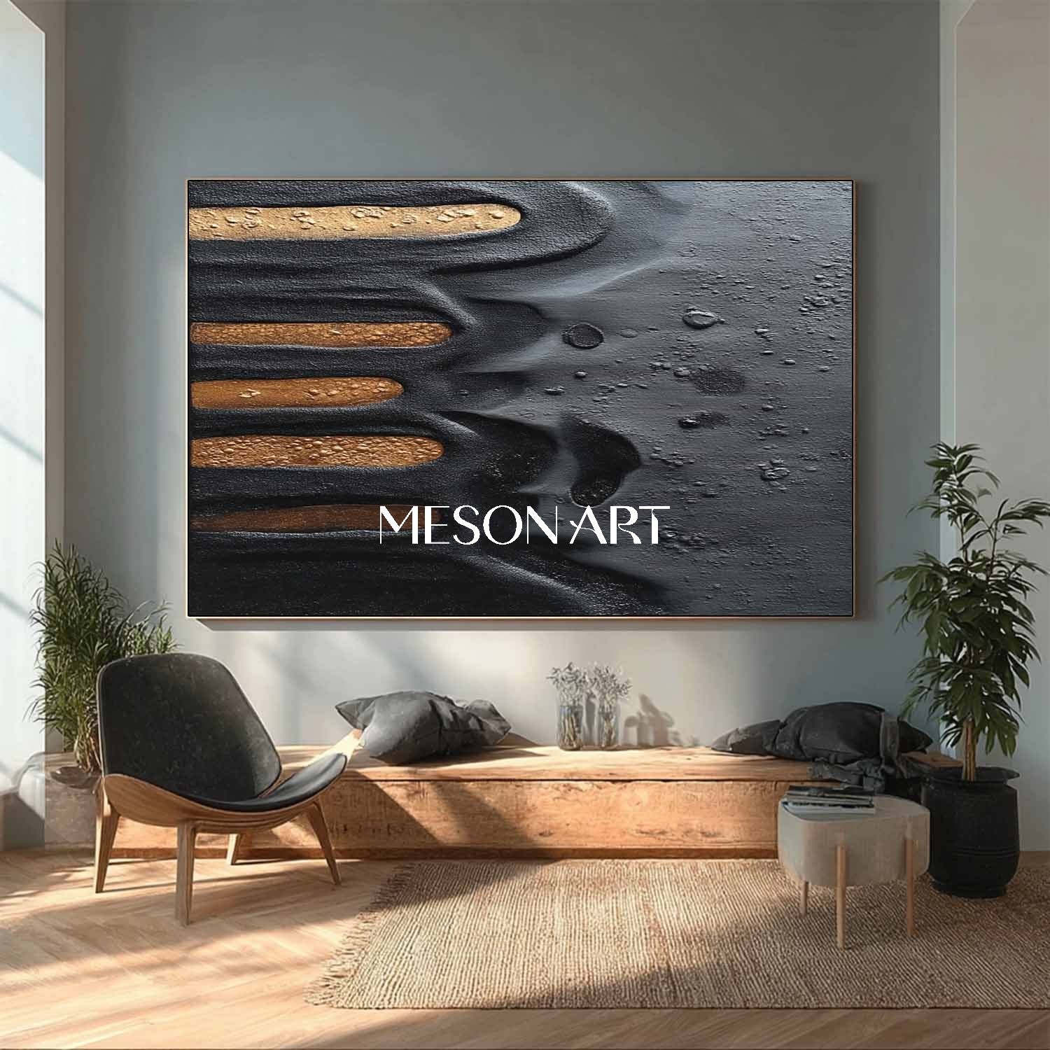 Shop Black Large Textured Minimalist Abstract Art Modern Living Room