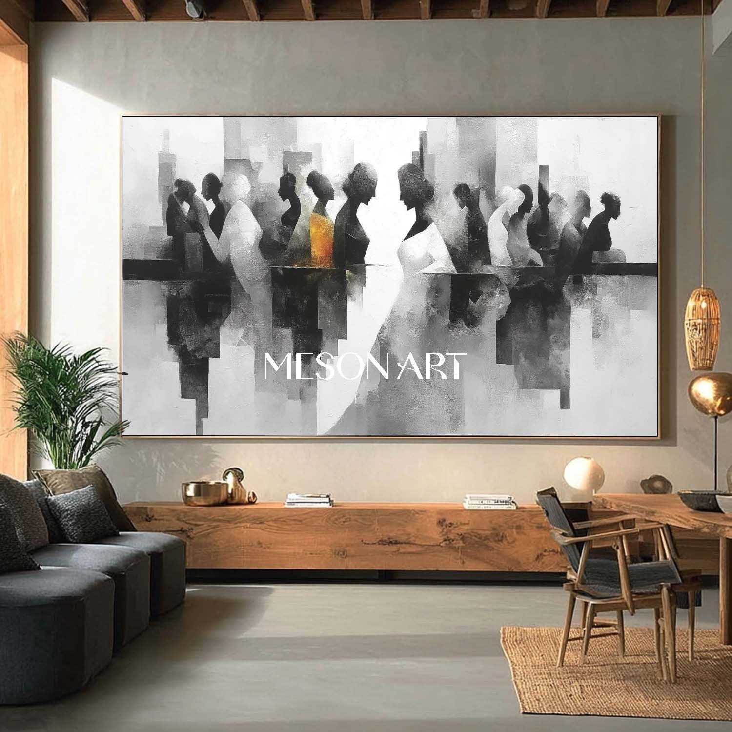 Large Black White Abstract Wall Art Modern Silhouette Canvas Hallway