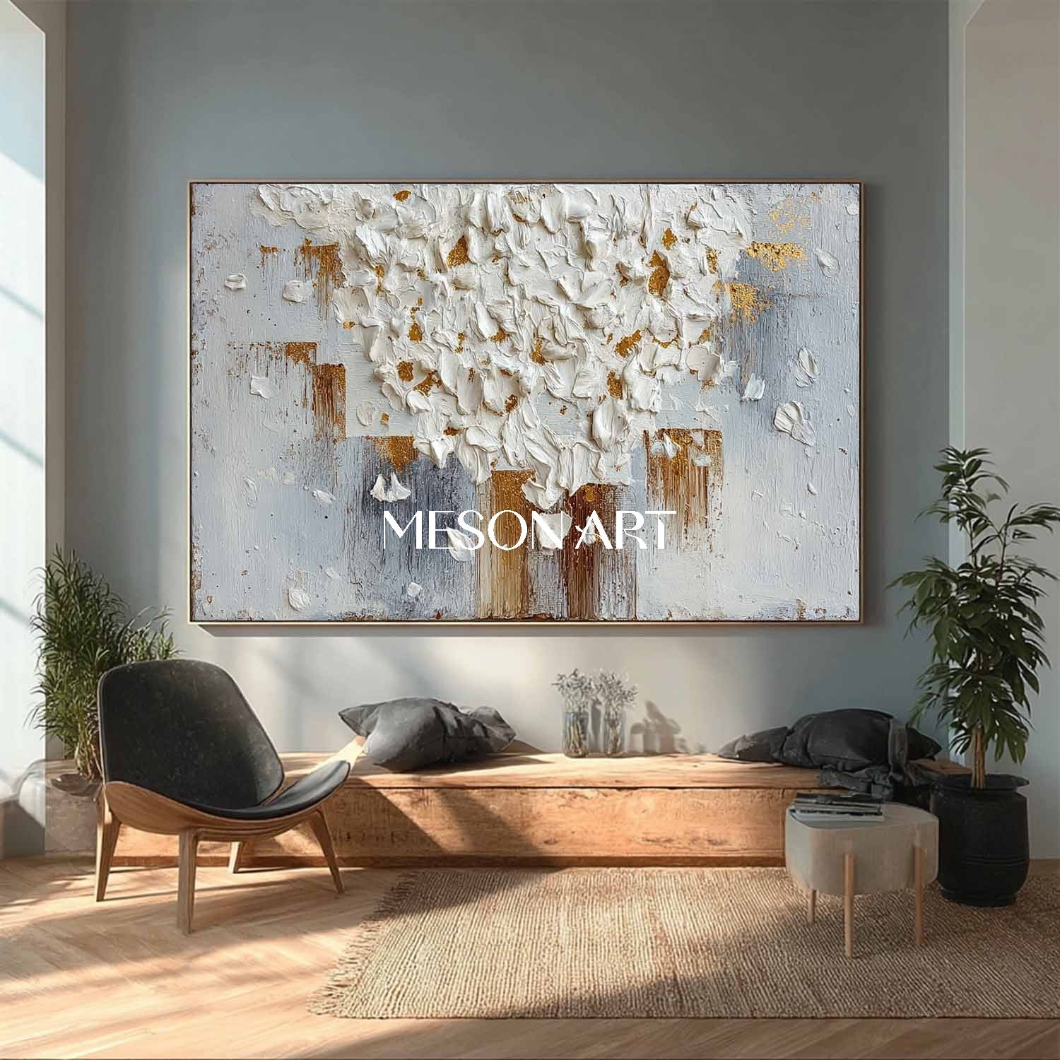 Modern Luxury Abstract Plaster Wall Art Neutral Color Framed Canvas