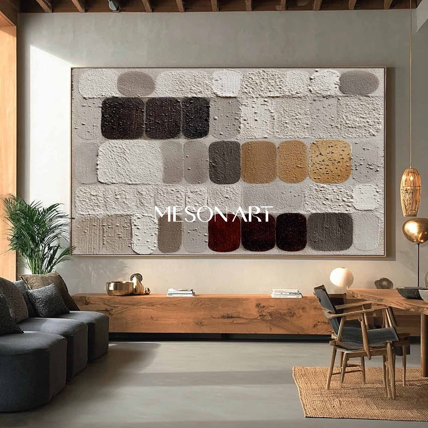 Wabi-Sabi 3D Textured Wall Art Large Gray Plaster Framed Canvas Office