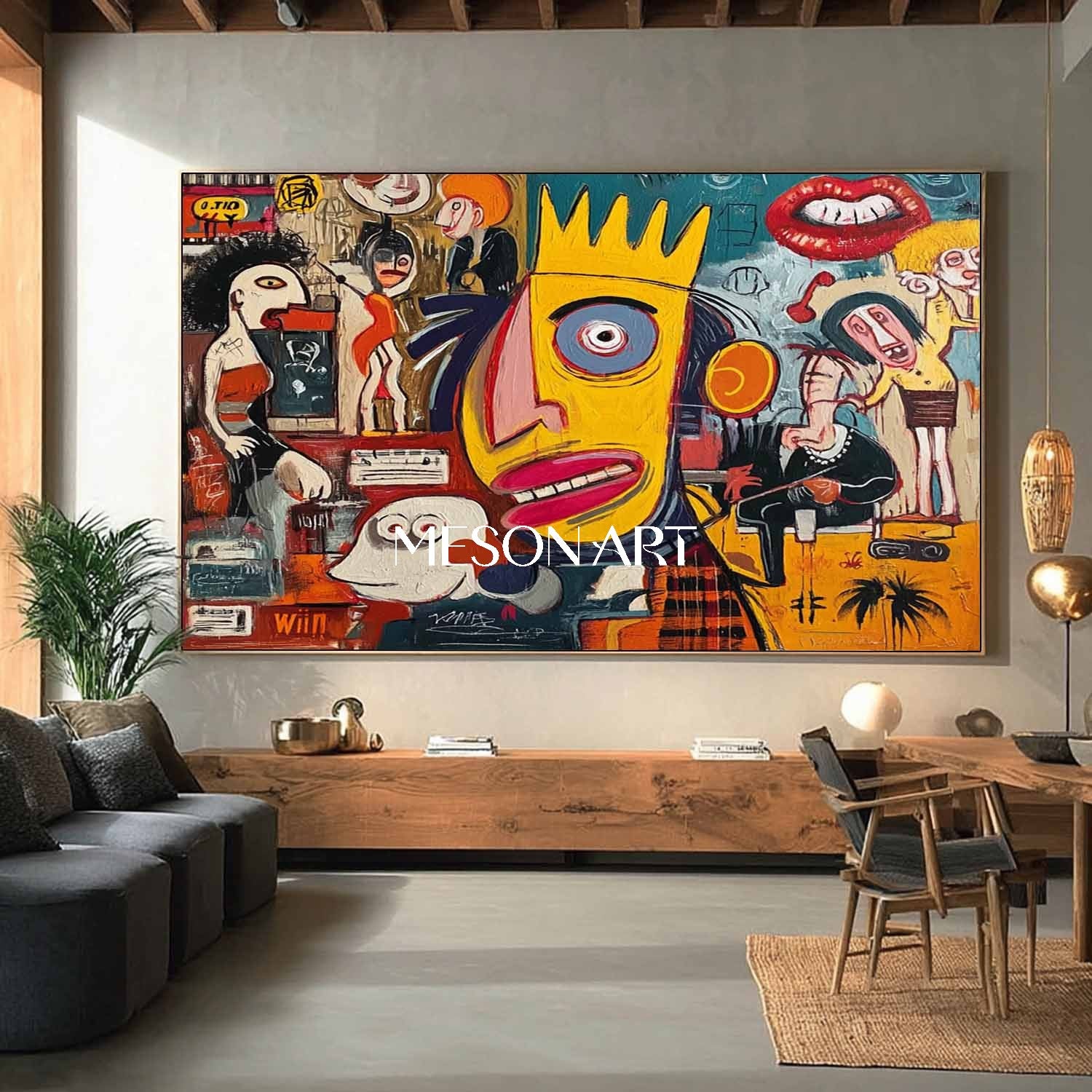 Basquiat Inspired Street Art Large Abstract Pop Canvas Cafe Wall Decor