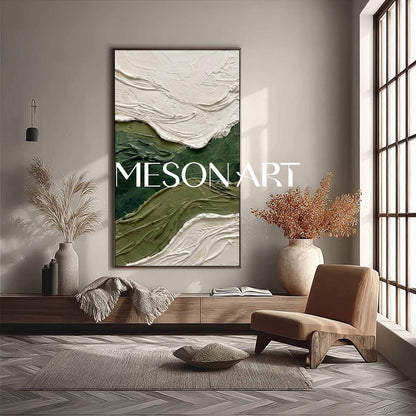 Dark Green Canvas Art High Ceiling Wall Decor Narrow Hallway Art Heavy Texture Painting