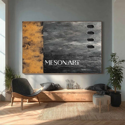 Large Hand-Painted Wabi-Sabi Black Abstract Art Canvas Living Room