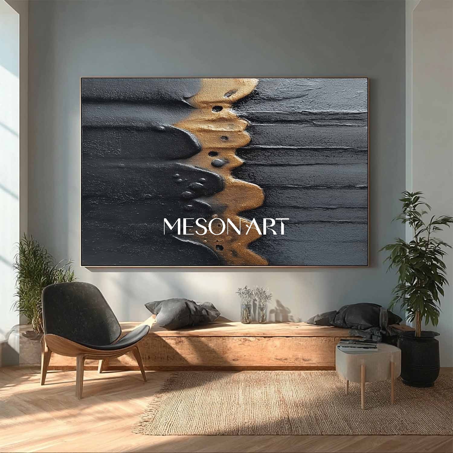 Wabi-Sabi Textured Minimalist Abstract Painting for Living Room Wall