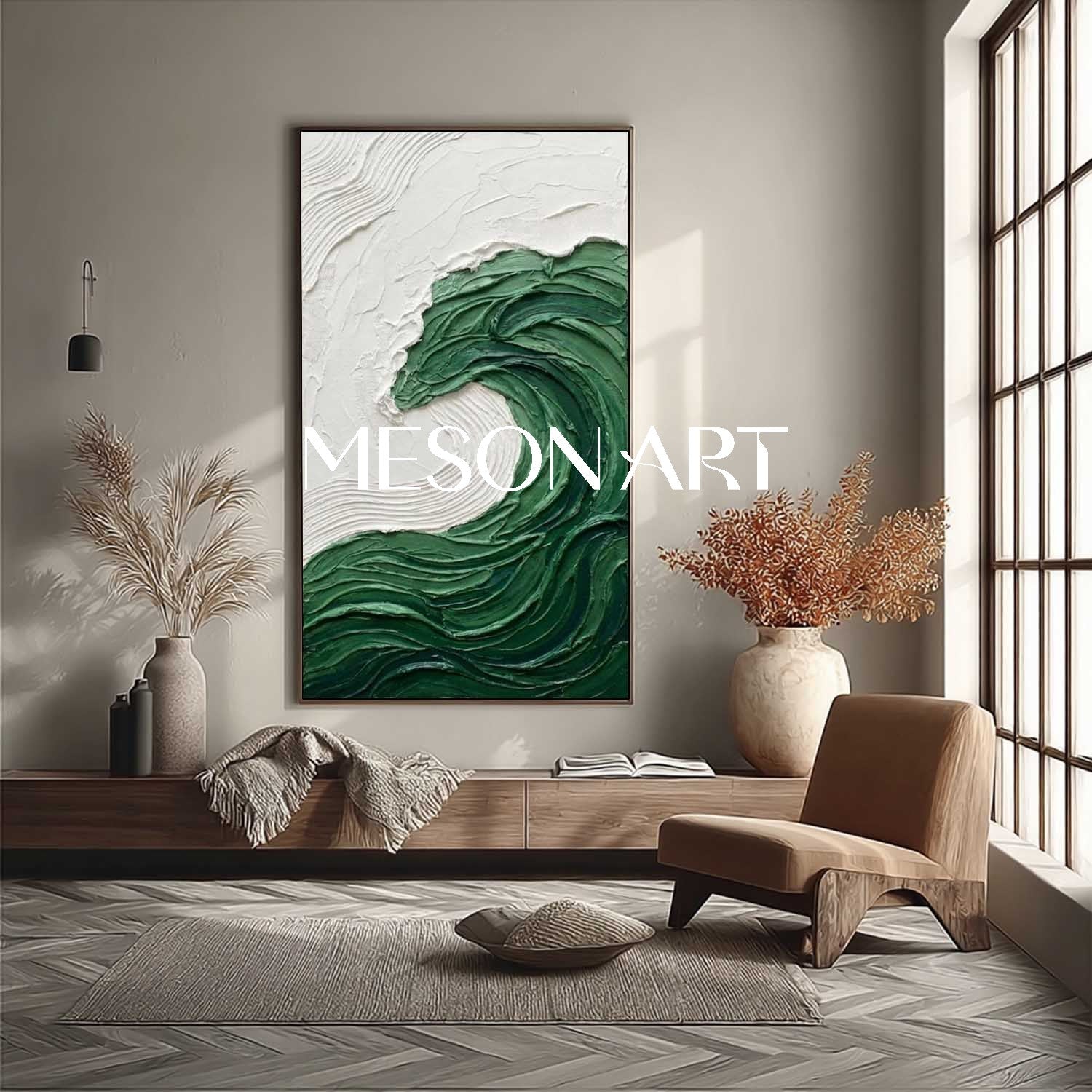 大きい3D緑の海の玄関の壁の装飾の芸術の抽象的な浜の質感の絵画