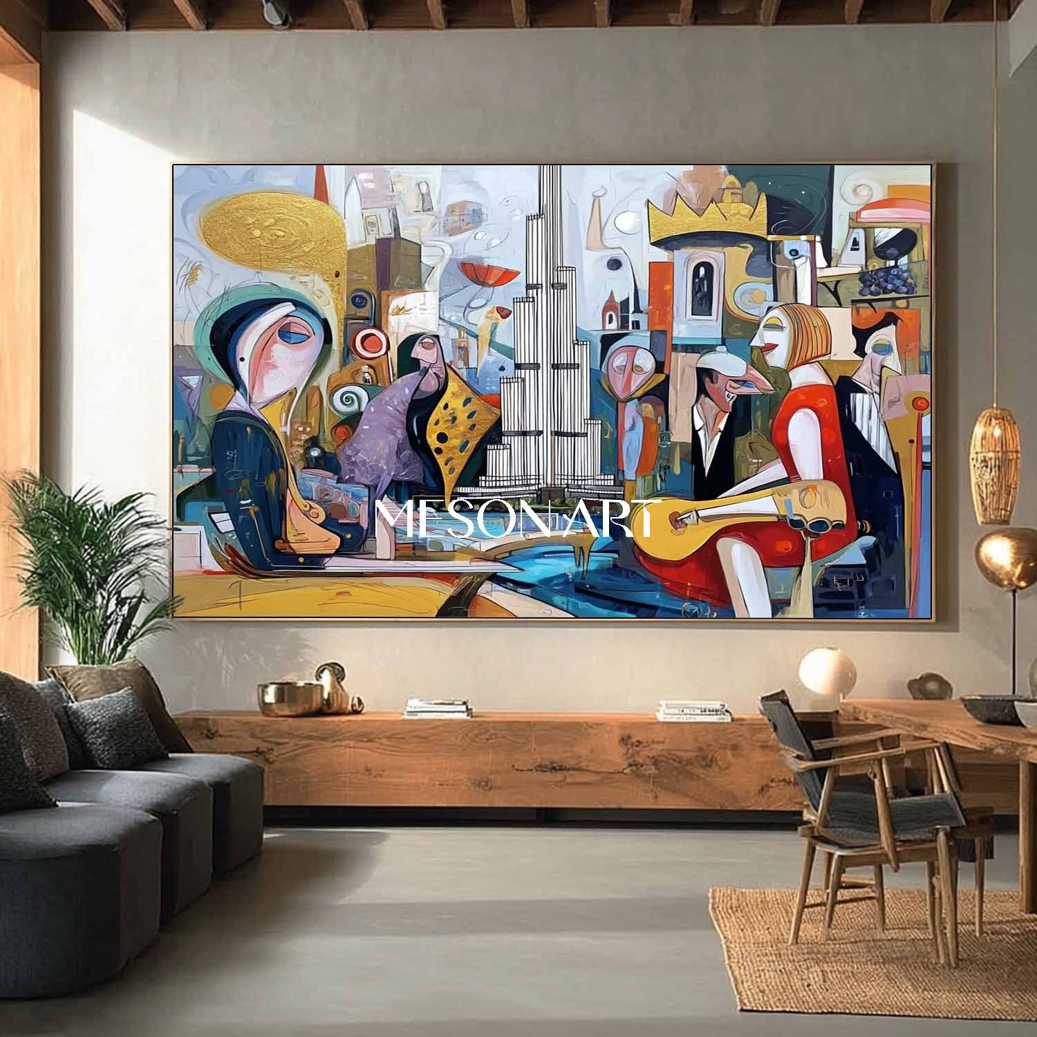 Picasso Style Cubist Figurative Painting Wall Art Decor for Restaurant