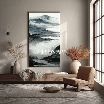 Large Black White Wabi Sabi Landscape Canvas Narrow Art Hallway Decor