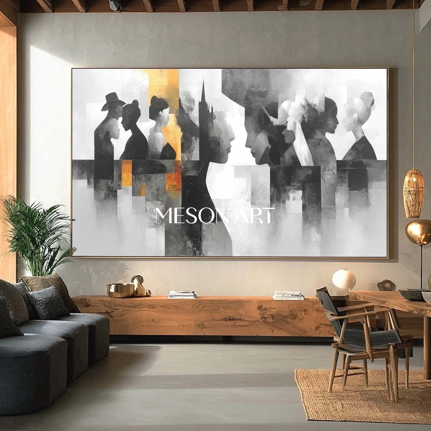 Large Black White Abstract Wall Art Modern Silhouette Canvas Decor