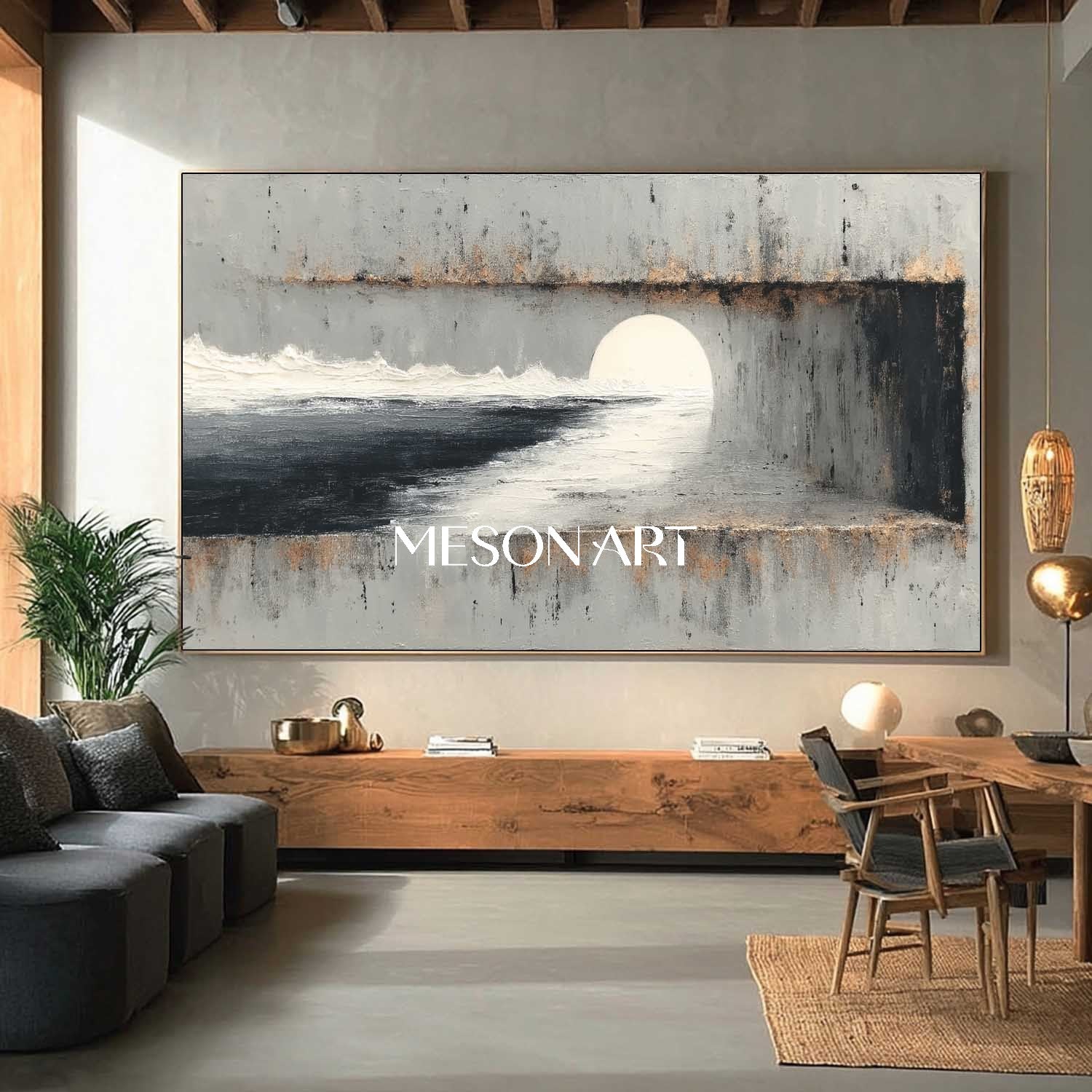 特大ワビサビ抽象絵画テクスチャードキャンバス額装ウォールアート