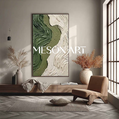 Staircase Landing Wall Decor Dark Green Canvas Art Modern Two Tone Art