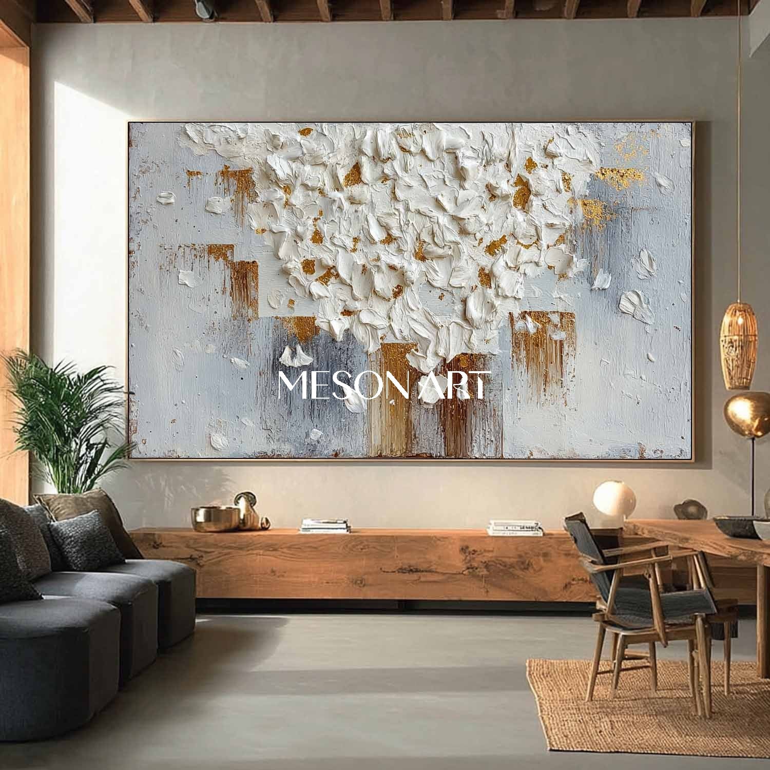 Modern Luxury Abstract Plaster Wall Art Neutral Color Framed Canvas