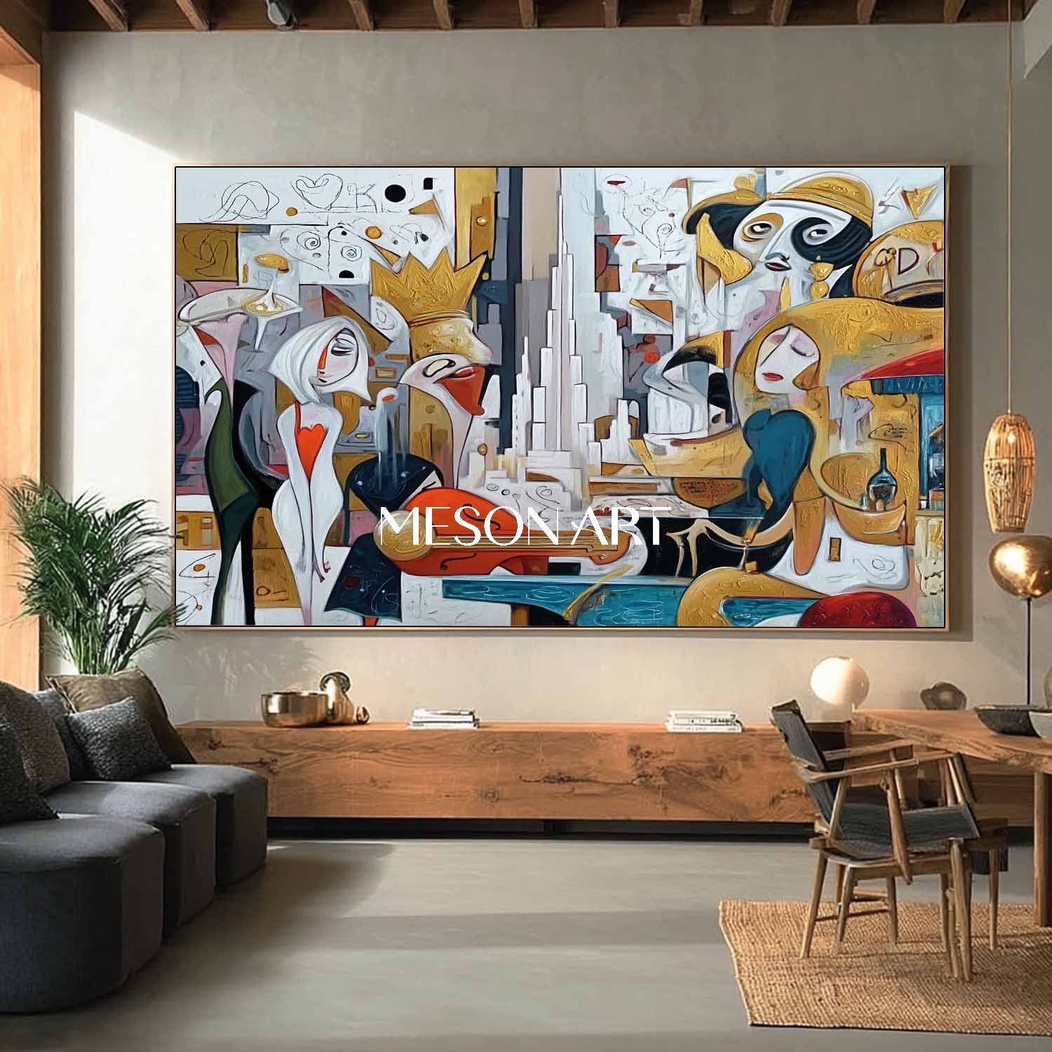 Colorful Modern Picasso Inspired Large Cubist Art for Dining Room Shop