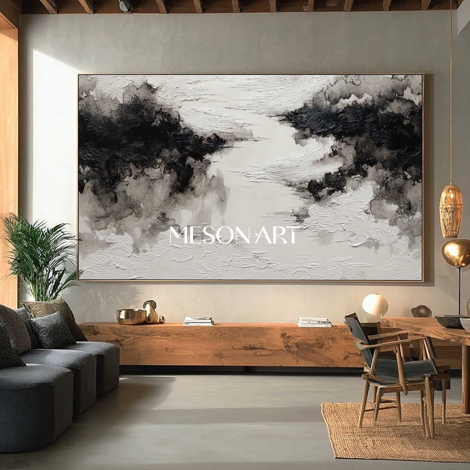 Shop Big Original Black White Wabi-Sabi Impasto Framed Canvas On Sale