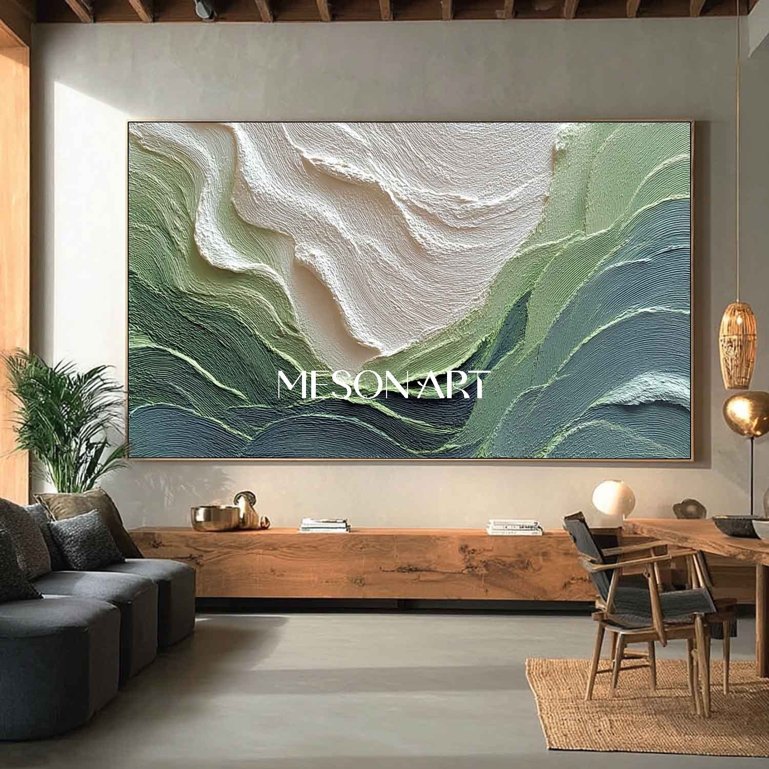 Large Green Landscape Texture Painting Green Landscape Canvas Wall Art for Living Room