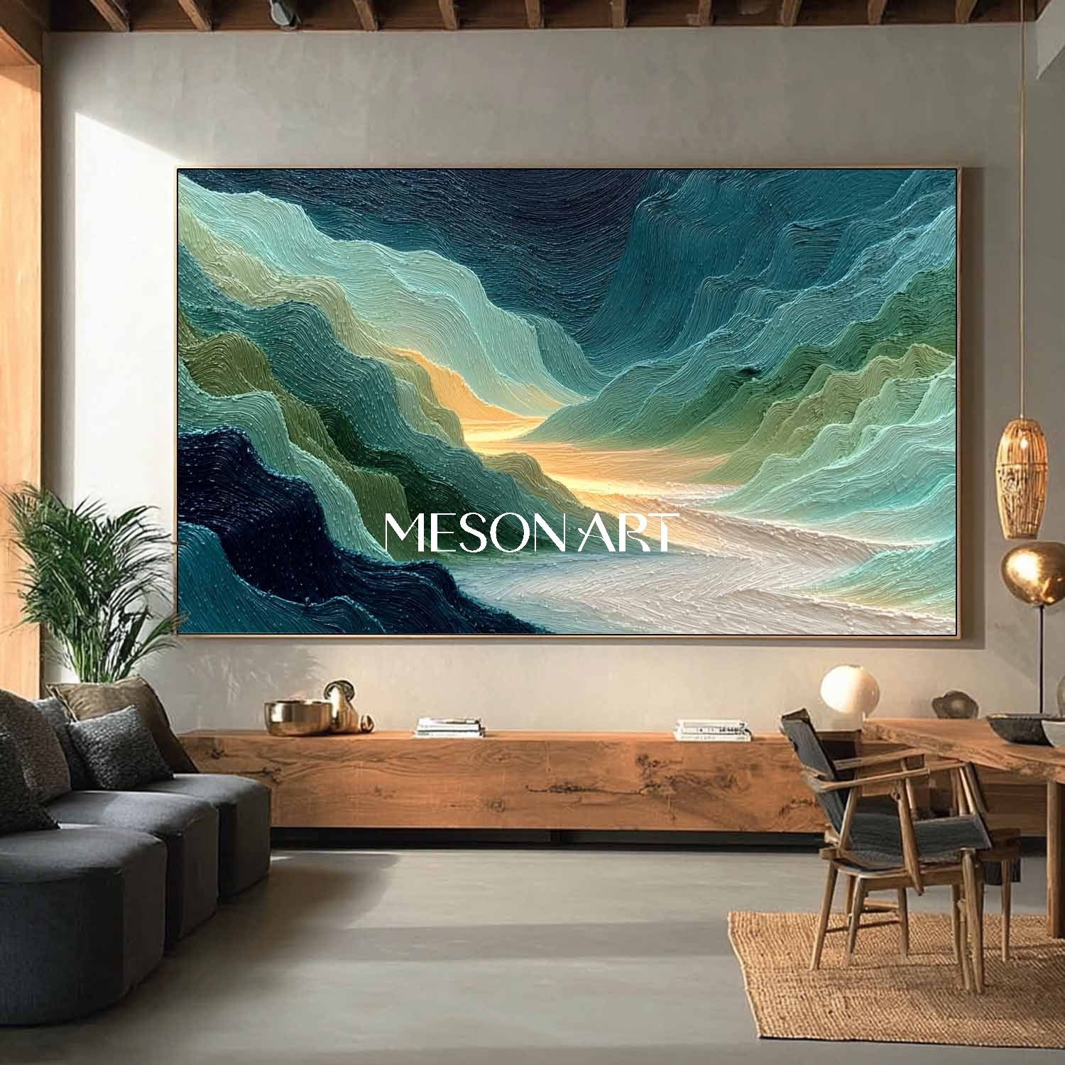 3D Large Living Room Green Abstract Landscape Canvas Wall Art for Sale