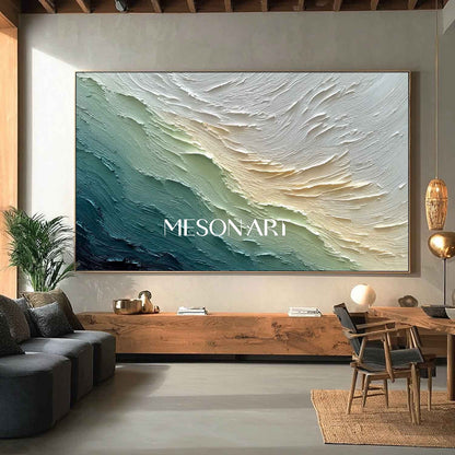 3D Green and White Abstract Textured Canvas Art Modern Wall Decor Painting